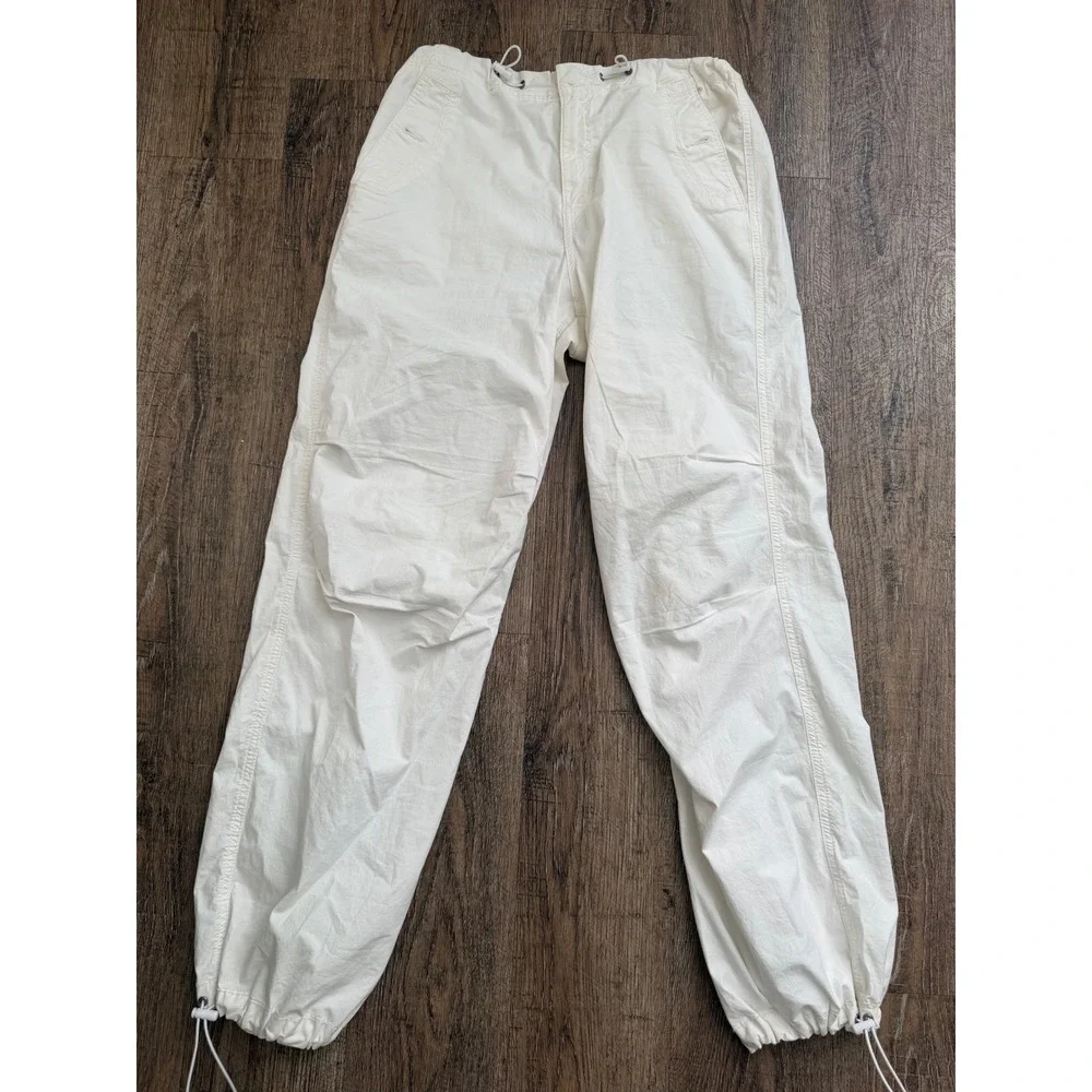 American Eagle Parachute Pants Mens Medium White Stretch Drawstring Joggers M